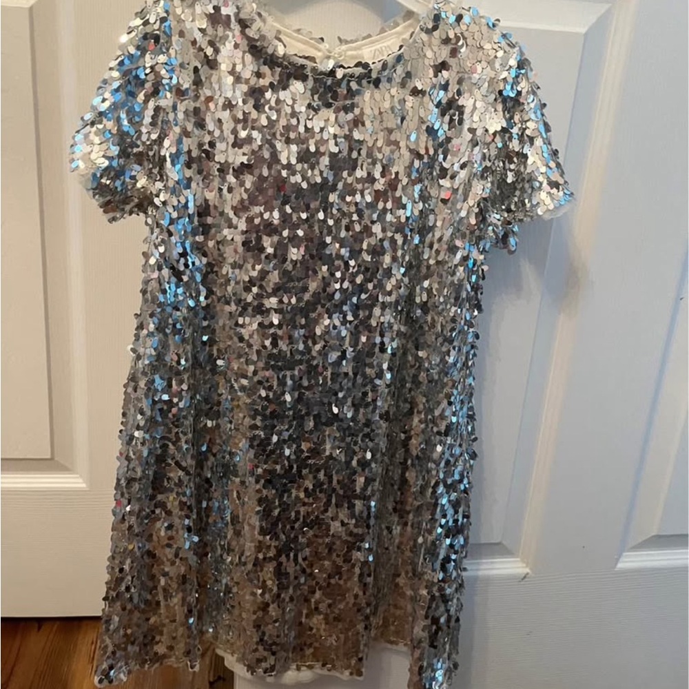 Silver Sequin Short Sleeve Zara Dress